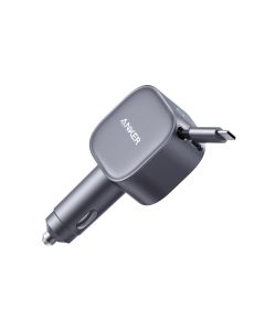 Anker Nano Car Charger 75W with Built-In Retractable USB-C Cable, Compact Design & High-Speed Multi-Device Charging | Black - A2738HA2