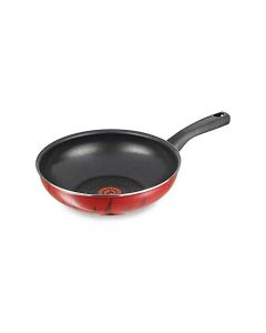 Tefal Tempo Flame Wok Pan, 26cm Non-Stick Aluminium Cookware, Thermo-Signal Heat Indicator, Gas & Electric Compatible - C3047783