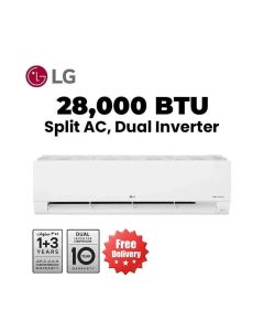 LG 2.5 Ton Split Air Conditioner 28,000 BTU, Dual Inverter Compressor™, Gold Fin™, Faster Cooling, Dual Protection Filter, Auto Cleaning - White - I34TKF