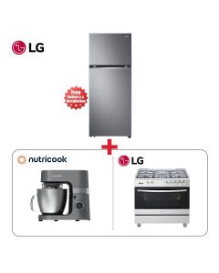 LG 500L Dark Graphite Silver Refrigerator + LG 90x60cm 5-Burner Full Gas Cooking Range + Nutricook Stand Mixer - Gourmet Kitchen Bundle