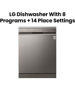 LG QuadWash™ Dishwasher, 8 Programs + 14 Place Settings, EasyRack™ Plus, Turbo Cycle, ThinQ - Platinum Silver - DFC435FP