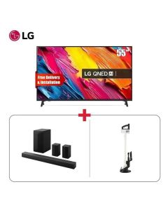 LG 55" QNED 4K Smart TV + LG 5.1 Channel 600W Soundbar + LG Stick Vacuum Cleaner Beige - Family Living Room Bundle
