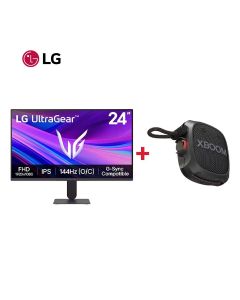 LG 24" IPS Gaming Monitor + LG XBOOM Go XG2T Portable Bluetooth Speaker - LG Gaming Setup Bundle