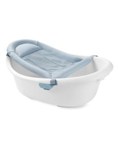 Skip Hop Wave 4-In-1 Bath Tub, Non-Slip Surface And Drain Plug, Ergonomic Supportive Shape, Removable Padded Support Seat - White/Blue