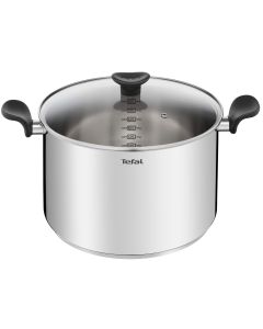 Tefal Primary Stainless Steel Stockpot with Lid, 28cm Induction Compatible Cooking Pot, Durable Stainless Steel, Even Heat Distribution - E3086404