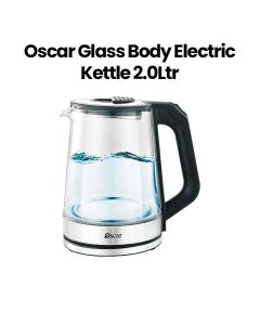 Oscar Glass Body Electric Kettle 2L, Fast Boiling 1500W Power, Automatic Shut-Off, Boil-Dry Protection, Cool-Touch Handle - Silver/Black - OKT20LSGL