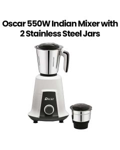 Oscar Indian Mixer 550W, 2 Stainless Steel Jars, Multi-Purpose Use, Durable Construction, Safety Lock System, Stable Operation - Black/White - OMG550INDK1