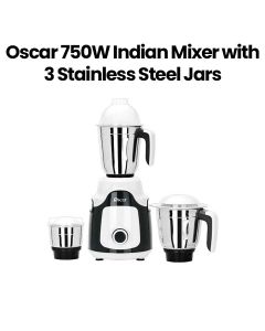 Oscar Indian Mixer 750W, 2 Stainless Steel Jars, Multi-Purpose Use, Durable Construction, Safety Lock System, Stable Operation - Black/White - OMG750INDK1