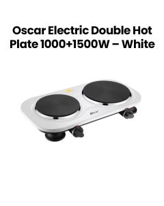 Oscar Electric Double Hot Plate 1000+1500W, Cast Iron Plates, Adjustable Heat Control, Safety Protection, Compact Build - White - OHP-20W1