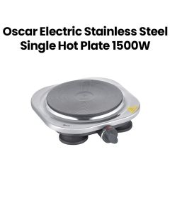 Oscar Electric Stainless Steel Single Hot Plate 1500W, Cast Iron Plate, Adjustable Thermostat, Overheat Protection, Portable Design - Silver - OHP-10S1