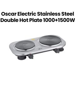Oscar Electric Double Hot Plate 1000+1500W, Cast Iron Plates, Adjustable Heat Control, Safety Protection, Compact Build - Silver - OHP-20S1