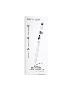 HOCO DGA14 Universal Dual-Tip Capacitive Stylus Pen with Digital Display, Palm Rejection, Tilt Sensitivity - White