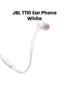 JBL Tune 110 Wired In-Ear Earphone, Pure Bass Sound, Microphone And Tangle-Free Flat Cable, 9mm Driver - White - TUNE110