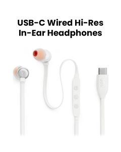 JBL Tune 310C USB-C Wired Hi-Res In-Ear Headphones with Hi-Res Audio and USB-C Connectivity, 3-Button EQ Preset Remote with Microphone - White - TUNE310C