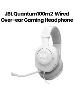 JBL Quantum 100 Wired Over-Ear Gaming Headphones with Detachable Mic, Supports Windows Sonic Spatial Audio - White - QUANTUM100M2