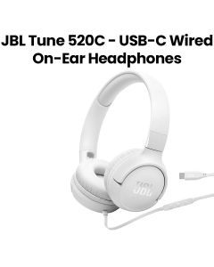 JBL Tune 520C Wired On-Ear Headphones With USB-C, Hi-Res Audio, JBL Pure Bass Sound, EQ Presets - White - JBLT520CWHT