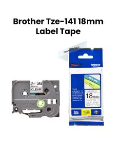 Brother Label Printer Tape 18mm, Adhesive Laminated, Black on Transparent - Black - TZE-141