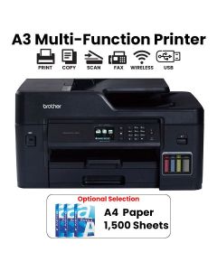 Brother A3 All-In-One Colour Multifunction Printer, Effortless Paper Handling, Flexible Connectivity, Wireless/Wired Connectivity - Black - MFC-T4500DW