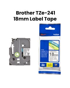 Brother Black On White Label Tape For Clear 18mm, Durable Labeling, Water-resistant, Fade-proof, Perfect For Home, Office - White - TZe-241