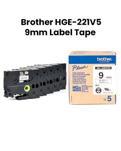 Brother Genuine Label Tape, Clear, Sharp Black Text On A White Background For High Readability 9mm - Black/White - HGE-221V5