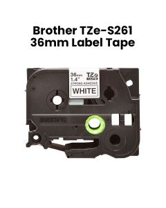 Brother Strong Adhesive Black On White Label Tape 36mm, For Extra Grip On Rough Surfaces, Waterproof, Fade-resistant - White - TZe-S261