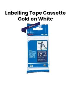 Brother Satin Ribbon Gold On White 12mm - 4M, Suitable For Crafts And Gift Wrapping, Non Adhesive Fabric Ribbon - TZE-R234