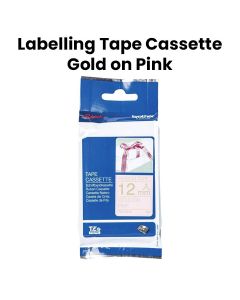 Brother Satin Ribbon Gold On Pink 12mm - 4M, Suitable For Crafts And Gift Wrapping, Non Adhesive Fabric Ribbon - TZE-RE34
