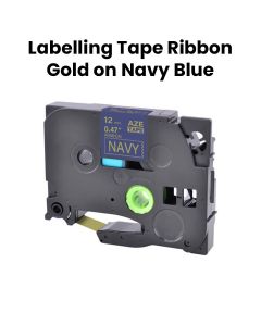 Brother Satin Ribbon Gold On Navy Blue 12mm - 4M, Suitable For Crafts And Gift Wrapping, Non Adhesive Fabric Ribbon - TZE-RN34