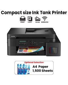 Brother A4 3-in-1 Ink Tank Printer, Automatic Duplex Printing, Wireless Connectivity, Compact Design, Mobile Printing Support - Black - DCP-T830DW