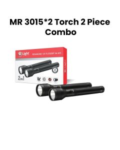 Mr. Light Rechargeable LED Flashlight Torch Combo 2 Pieces, 1500 Meter Beam Coverage, Adjustable Brightness - Black - MR3015