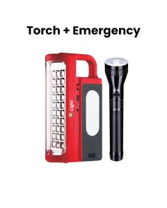 Mr. Light Portable Emergency Light With Torch, Compact Lightweight Design, Multiple LED Arrays, Rechargeable Battery System - Red/Black - MR64