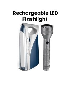 Mr. Light Rechargeable Lantern + LED Flashlight, Powerful 6W LED With 400 Lumens Brightness, 6–8 Hours Battery Backup - Silver/White And Blue - MR.68