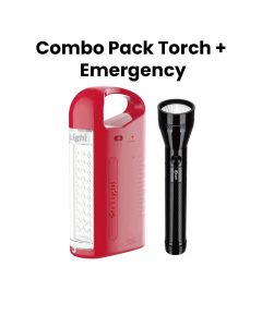 Mr. Light Rechargeable Flashlight + Emergency Light Combo, 3000mAh Li-ion Battery, 700 Lumens Brightness - Black/Red - MR 84
