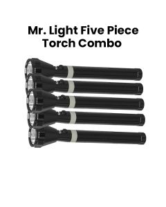 Mr. Light Rechargeable LED Flashlight Torch Combo 5 Pieces, 3000 Meter Coverage, 5 Hours Runtime, 4000mAh Battery, Water Resistant Design - Black - MR3020