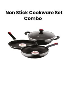 Mr. Light Non-Stick Cookware Set Combo 4 Pieces, Strong Handles, Energy Saving Bottom, Durable Design - Black - MR 7107