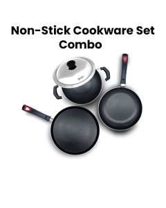Mr. Light Non-Stick Cookware Set Combo 4 Pieces, Strong Handles, Energy Saving Bottom, Durable Design - Black - MR 7124
