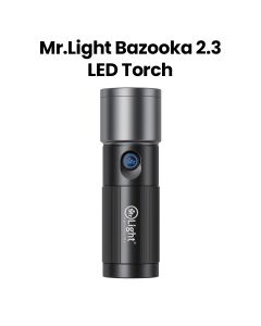 Mr. Light Bazooka 2.3 LED Flashlight 25W, IPX5 Waterproof, 7500mAh Long Battery, Fast Type-C Charging, Durable Metal Build - Black