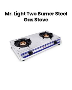 Mr. Light Two Burner Gas Stove, Automatic Ignition System, Stainless Steel Body, Cast Iron Burners - Silver - MRGB2555-2SS
