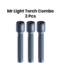 Mr. Light Zoom 2SC LED Flashlight Torch Combo 3 Pieces, Adjustable Lighting Modes, Adjustable Brightness, Rechargeable Lithium-Ion Batteries - Black - MRGD2X03