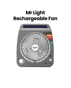 Mr. Light Rechargeable Fan 8 Inch, Built-In Solar Panel, Adjustable Fan Speed, Compact Portable Design, Fast Charging, Bright LED Light - White - MR700