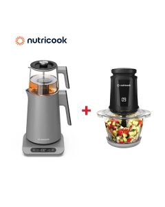 Nutricook 2-in-1 Tea Maker + Nutricook Electric Chopper 1.2L Glass Bowl - Tea & Toast Bundle