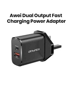 Awei Dual Output Fast Charging Power Adapter (UK Plug) - Black | PD65-UK