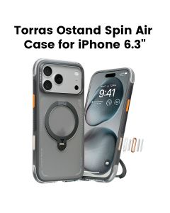 Torras Ostand Spin Air Series Case For Apple iPhone 17 Pro, 18N+ N52 Magnets, 360° Rotatable Aluminum Alloy Stand - Black - X00FX3008