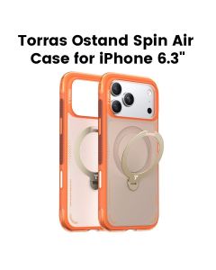 Torras Ostand Spin Air Series Case For Apple iPhone 17 Pro, 18N+ N52 Magnets, 360° Rotatable Aluminum Alloy Stand - Orange - X00FX3010