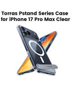 Torras Pstand Series Mobile Case For iPhone 17 Pro Max, Durable Stand Design, Hands-Free Viewing, Powerful Magnetic Attachment, Secure Fit - Clear - X00FX2567