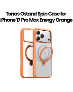 Torras Ostand Spin Series Case For iPhone 17 Pro Max, Magnetic Ring Design, Built-In Rotating Stand - Energy Orange - X00FX2577
