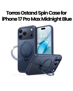 Torras Ostand Spin Series Case For iPhone 17 Pro Max, Magnetic Ring Design, Built-In Rotating Stand - Midnight Blue - X00FX2579