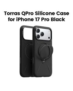 Torras QPro Silicone Case For Apple iPhone 17 Pro, 360° Rotating Stand, Anti-Fingerprint Finish, Raised Bezel Protection - Obsidian Black - X00FX2590