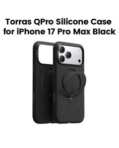 Torras QPro Silicone Case For Apple iPhone 17 Pro Max, 360° Rotating Stand, Raised Bezel Protection, Non-Slip Grip - Obsidian Black - X00FX2591