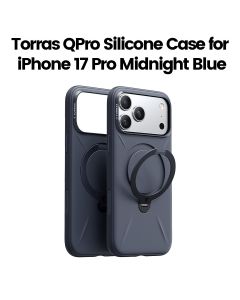 Torras QPro Silicone Case For Apple iPhone 17 Pro, 360° Rotating Stand, Anti-Fingerprint Finish, Raised Bezel Protection - Midnight Blue - X00FX2592